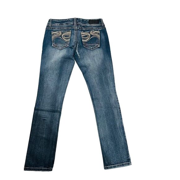 Twentyone Black by Rue 21 Med Wash Distressed Curvy Low Rise Skinny Jeans - 11 - Picture 5 of 14